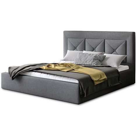 Lit moderne en tissu CLARIN - Avec ou sans rangement-Gris-180x200-Version sommier et coffre (1/5)