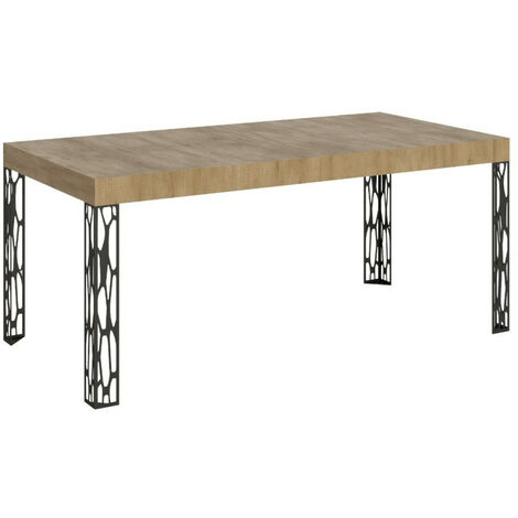 Table extensible 6 à 14 places L 180 à 284 cm bois clair et pieds métal gris foncé Gisa (1/5)