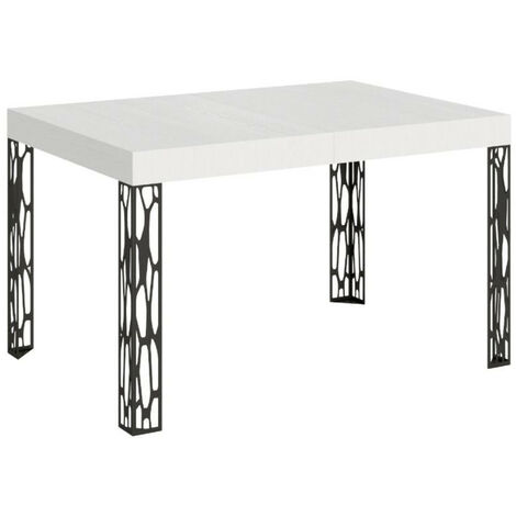 Table extensible 6 à 10 places L 130 à 234 cm blanc et pieds métal gris foncé Gisa (1/5)