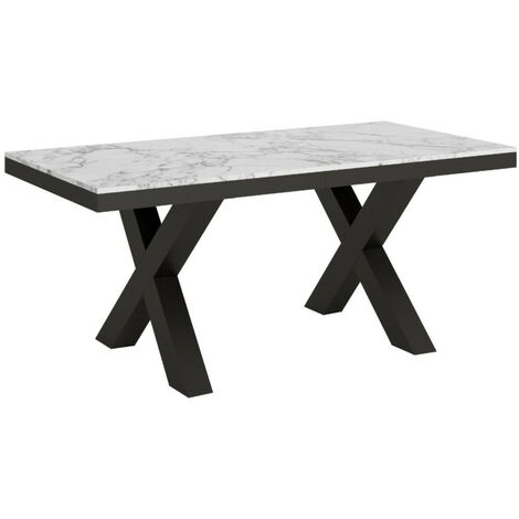 Table extensible 6 à 10 places L 120 à 224 cm effet marbre blanc et cadre métal gris foncé Tsara (1/5)