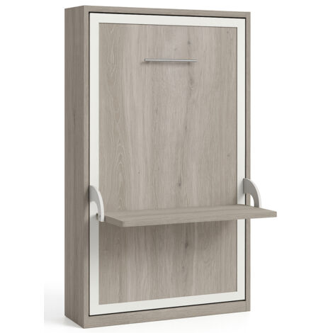 Lit escamotable verticale 140x190 avec bureau Studante-Façade Chêne gris (1/5)