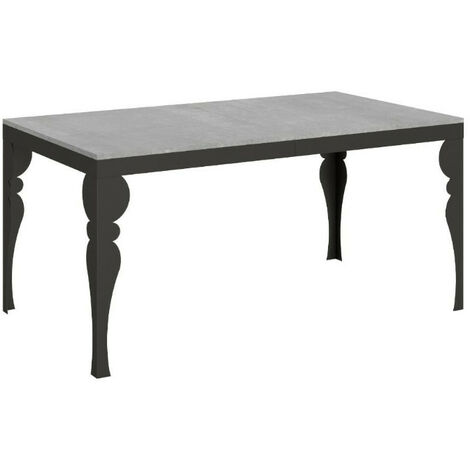 Table extensible 8 à 20 personnes gris béton et pieds métal anthracite L 180 à 440 cm Torza (1/5)