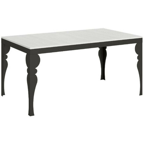 Table extensible 8 à 20 personnes blanc et pieds métal anthracite L 180 à 440 cm Torza (1/5)