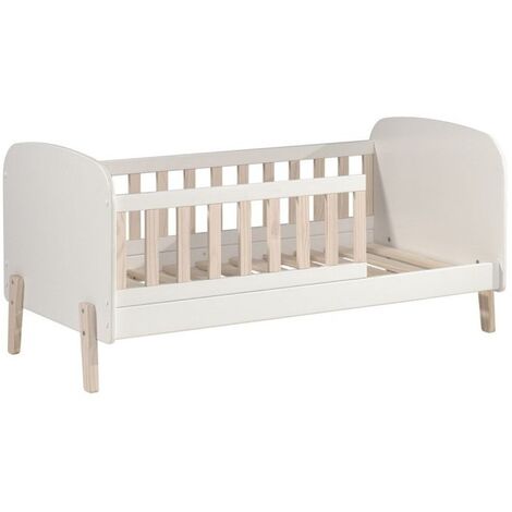M&S – Lit évolutif bébé 70x140cm – blanc – pin massif et MDF – protection antichute avec étagères – pieds solides en bois naturel