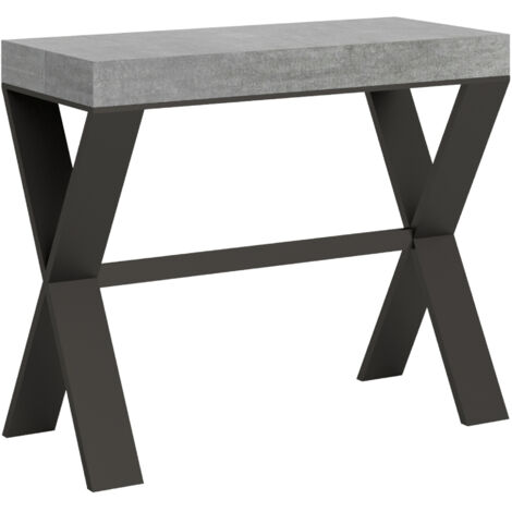 Console extensible gris béton et pieds métal anthracite 8 personnes 40 à 196cm Xena (1/5)