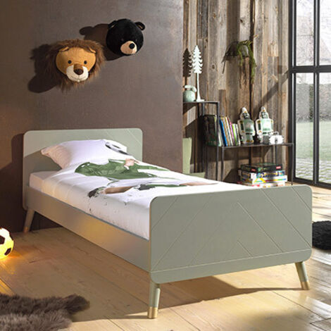 Lit enfant 90x200 avec sommier bois vert satiné Funy (1/8)