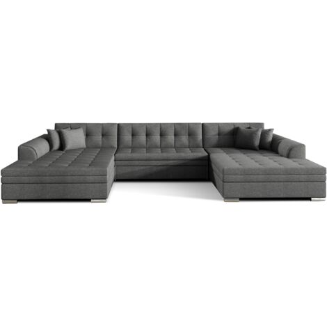 Canapé panoramique convertible VIRA en tissu chiné-Gris foncé chiné