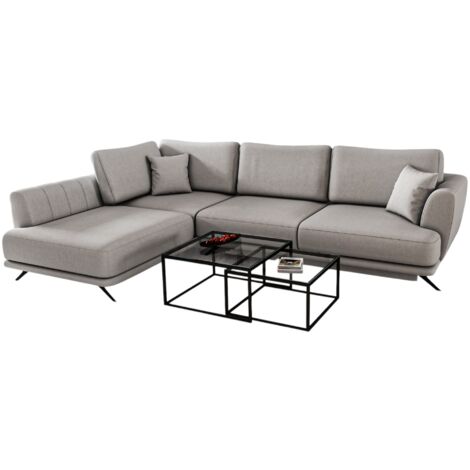 Canapé convertible angle gauche tissu gris beige Savary 280cm (1/5)