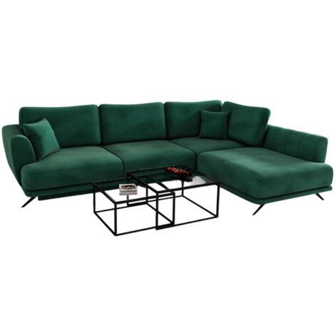 Canapé convertible angle droit tissu vert foncé Savary 280cm (1/5)