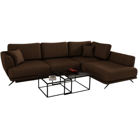 Canapé convertible angle droit tissu marron Savary 280cm (1/5)
