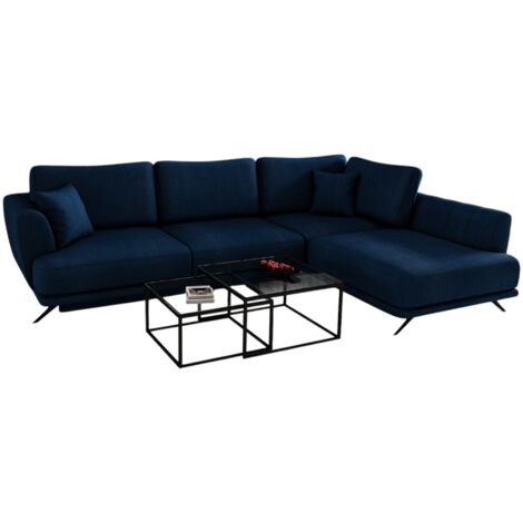 Canapé convertible angle droit velours bleu marine Savary 280cm (1/5)