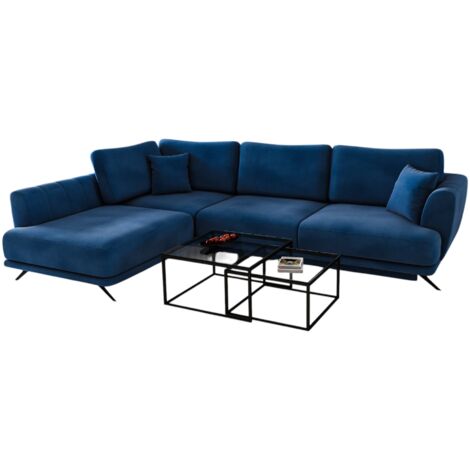 Canapé convertible angle gauche tissu bleu Savary 280cm (1/5)
