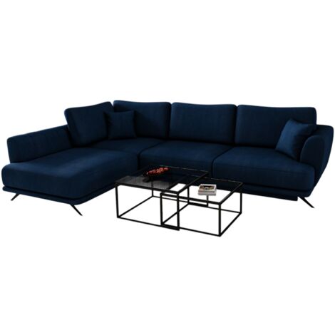 Canapé convertible angle gauche velours bleu marine Savary 280cm (1/5)