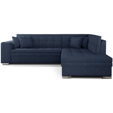 Canapé convertible angle droit tissu bleu turquin et chromé Pika 260cm (1/5)