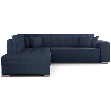 Canapé convertible angle gauche tissu bleu turquin et chromé Pika 260cm (1/5)