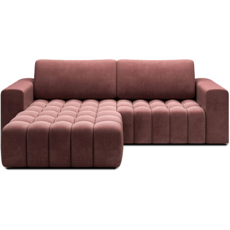 Canapé d’angle velours capitonné BOZEN – Convertible et rangement-Terracotta-angle gauche (1/5)