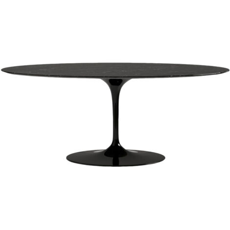 Table tulipe ovale en marbre Haute de gamme-Plateau Marbre noir Marquinia-Largeur 160 cm-Piètement Noir mat
