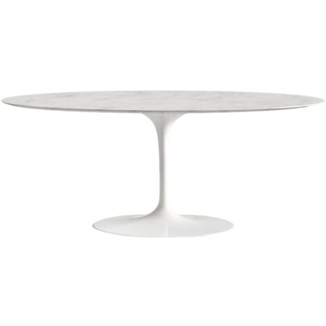 Les Tendances – Table ovale TULIPE en marbre blanc Carrara 160 cm – Piètement blanc brillant – Finition brillante – 6 à 7 places – Fabrication italienne (1/5)