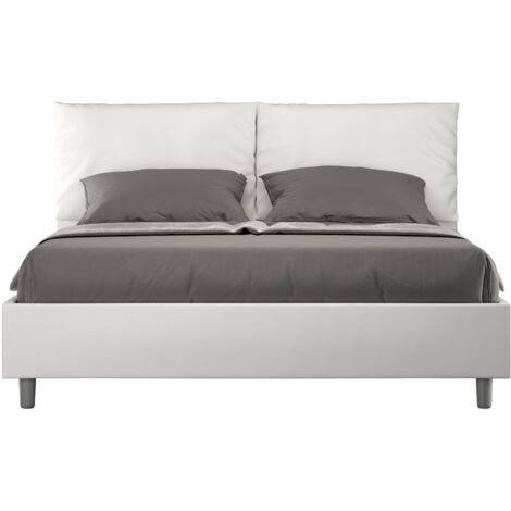Lit moderne 160x200 cm avec tête de lit coussins simili cuir blanc Anja-Option Avec sommier et coffre (1/5)