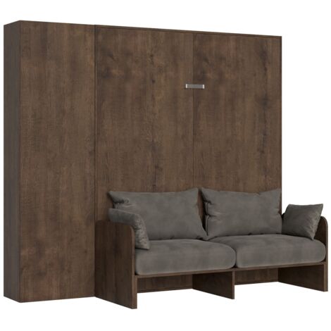 Armoire lit 160x190 avec canapé et colonne de rangement bois noyer Kanto-Couleur Microfibre 41 (1/5)
