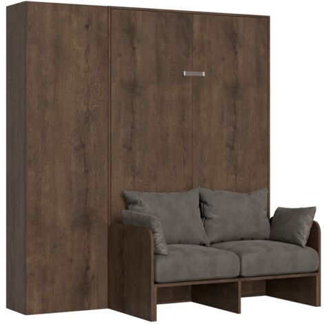 Armoire lit 140x190 avec canapé et colonne de rangement bois noyer Kanto-Microfibre 41 (1/5)