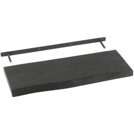 Etagère murale en acacia avec support fixation Noir 70 cm (1/2)