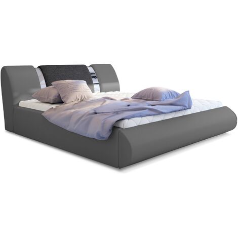 Lit coffre 180x200 simili gris-tissu gris foncé et métal chromé Flavien (1/4)