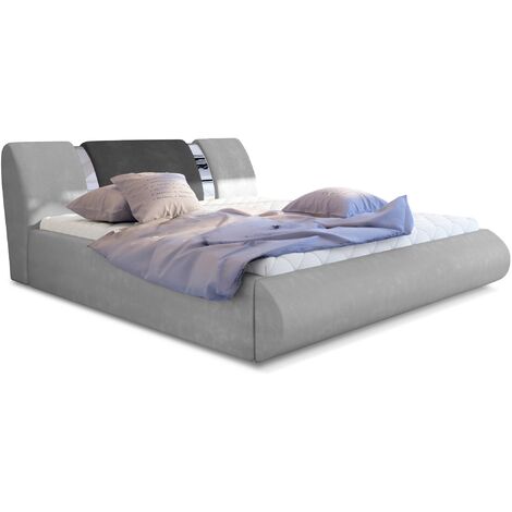 Lit coffre 160x200 tissu gris clair-foncé et métal chromé Flavien (1/4)