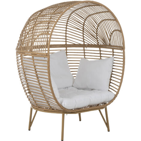Fauteuil acier effet rotin naturel BINO - Un cocon design-Beige (1/5)