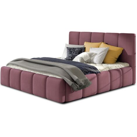 Les Tendances – Lit adulte Vika – Velours italien haut de gamme – Tête de lit capitonnée – 160x200 cm – Sans sommier – Couleur rose (1/5)