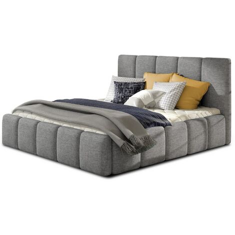 Lit adulte Vika – Tissu capitonné-Gris-140x200-Version avec sommier (1/5)