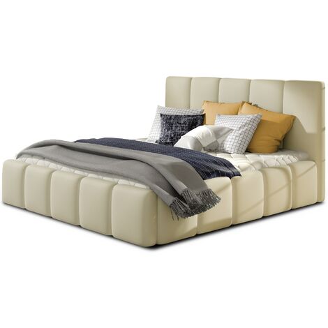 Lit adulte Vika – Simili cuir capitonné-Beige clair-160x200 (1/5)