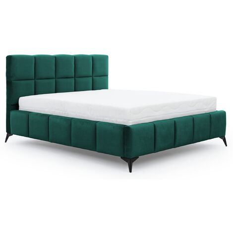 Lit coffre Mister prestige - Revêtement velours capitonné-Vert sapin-140x200 (1/5)