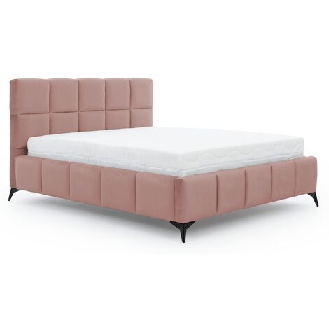 Lit coffre Mister prestige - Revêtement velours capitonné-Rose poudré-180x200 (1/4)