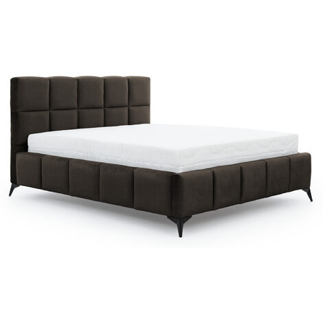 Lit coffre Mister prestige - Revêtement velours capitonné-Marron foncé-160x200 (1/5)