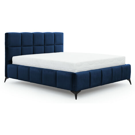 Lit coffre Mister prestige - Revêtement velours capitonné-Bleu marine-160x200 (1/5)