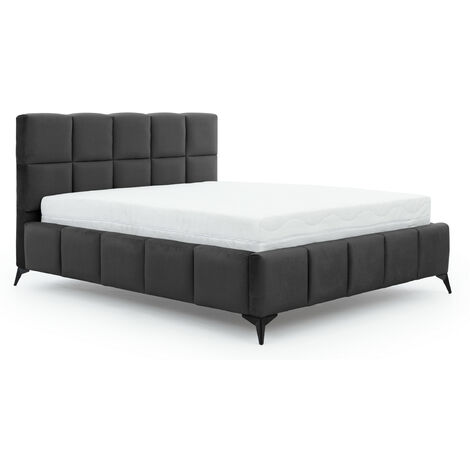 Lit coffre Mister prestige - Revêtement velours capitonné-Anthracite-180x200 (1/4)