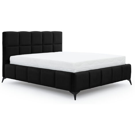 Lit coffre Mister prestige - Revêtement velours capitonné-Noir-160x200 (1/4)