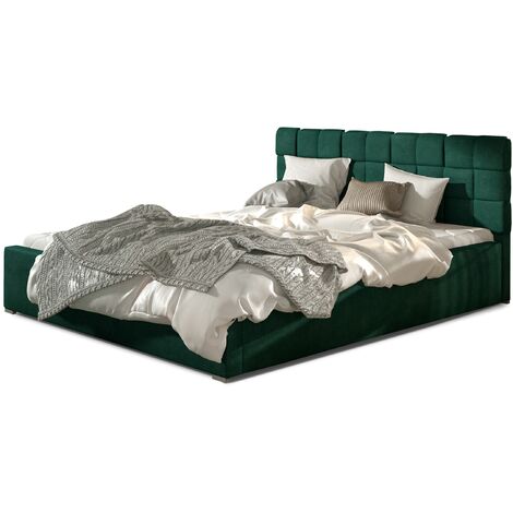 Lit avec coffre de rangement 140x200 capitonné velours vert Kandy (1/5)