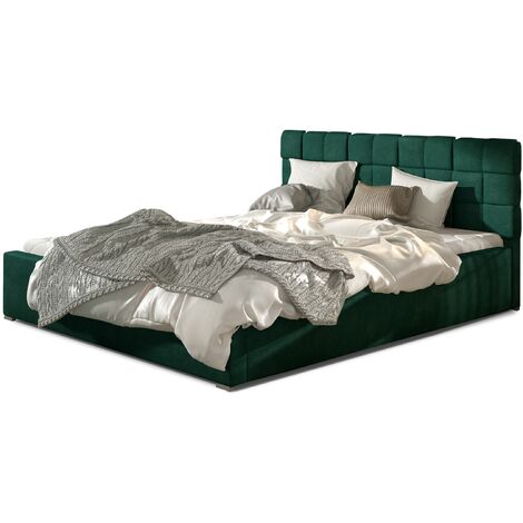 Lit avec coffre de rangement 200x200 capitonné velours vert Kandy (1/5)