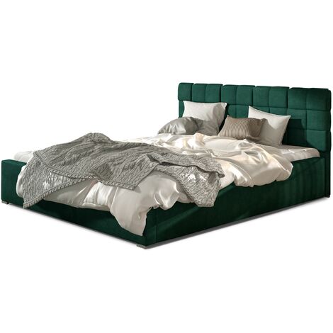 Lit moderne 160x200 capitonné velours vert Kandy (1/4)