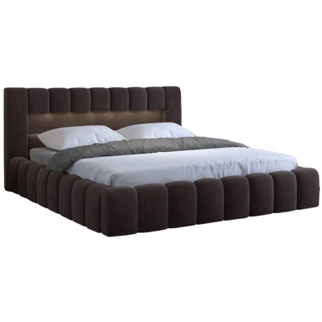 Lit coffre Luto prestige - Design tapissé velours et Led-Marron-180x200 (1/5)