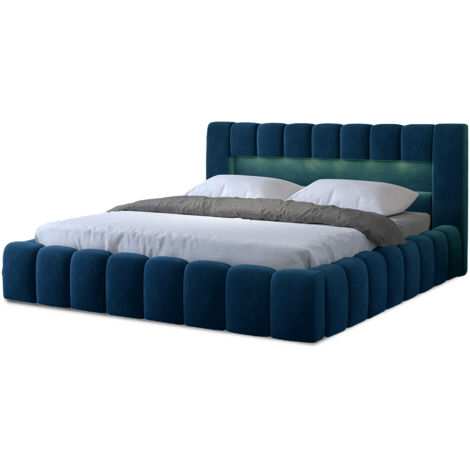 Les Tendances – Lit coffre 160x200 cm – Revêtement velours italien bleu pétrole – Tête de lit lumineuse – Coffre de rangement avec vérins à air comprimé - trole-160x200 (1/5)