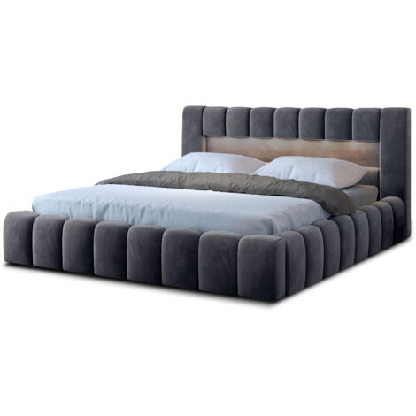 Lit coffre Luto prestige - Design tapissé velours et Led-Gris foncé-160x200 (1/5)
