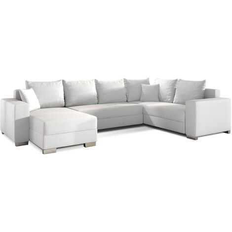 Canapé U convertible simili blanc coffre de rangement à gauche Marry 321cm (1/5)