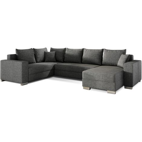 Canapé U convertible tissu gris foncé coffre de rangement à droite Marry 321cm (1/5)