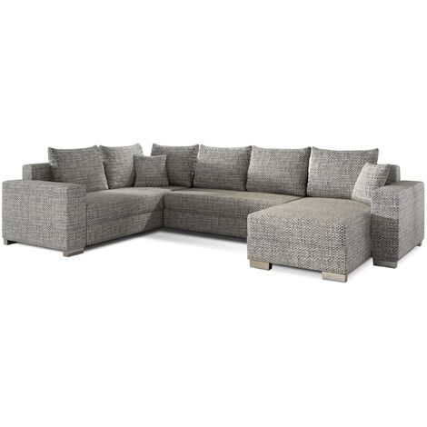 Canapé U convertible tissu gris chiné coffre de rangement à droite Marry 321cm (1/5)