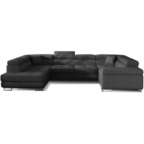 Canapé convertible convertible TOVY tissu - Rangement et têtières réglables à gauche-Gris foncé-Coffre à gauche (1/5)