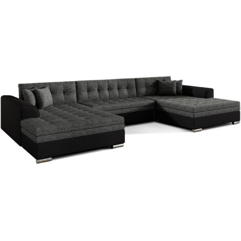 Canapé panoramique convertible VIRA en bi-matiére-Noir/Noir