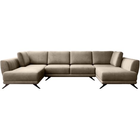 Canapé panoramique convertible LARGOS - Velours irrésistiblement douillet-Beige foncé